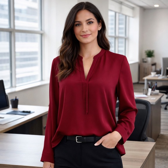 Banana Republic 100% Silk Blouse Oxblood Red Luxe Minimalist Capsule Wardrobe - Picture 11 of 11